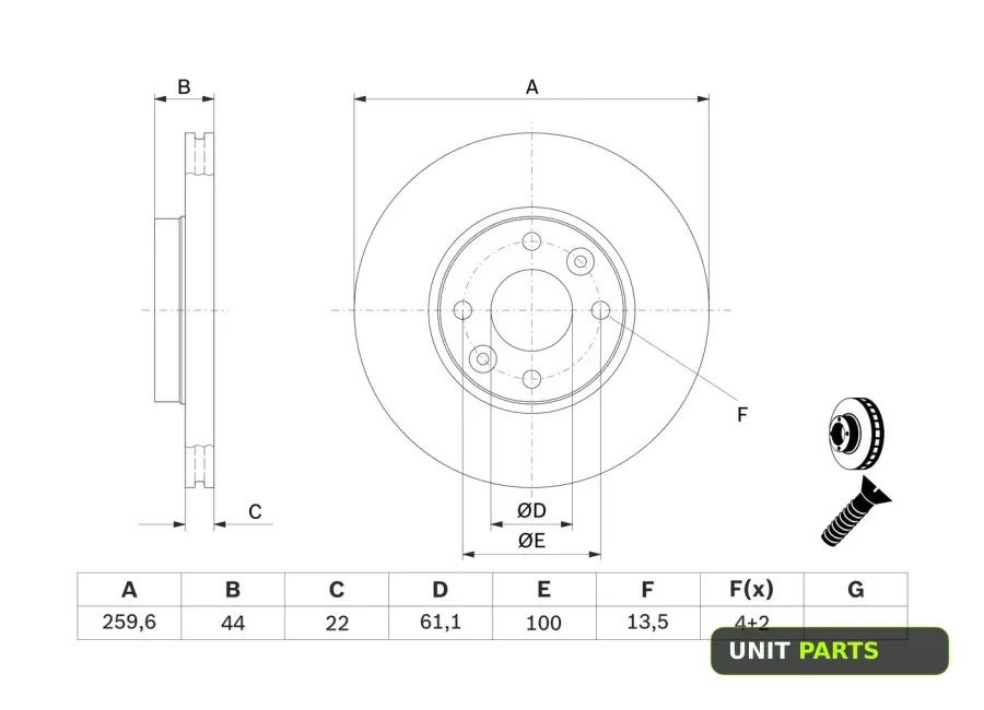 BOSCH 0 986 479 103 Диск тормозной передний NISSAN/RENAULT/LADA LARGUS.VESTA +ABS D=260MM BOSCH 0 986 479 103